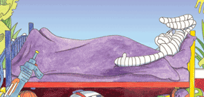 Harey in bed after an accident